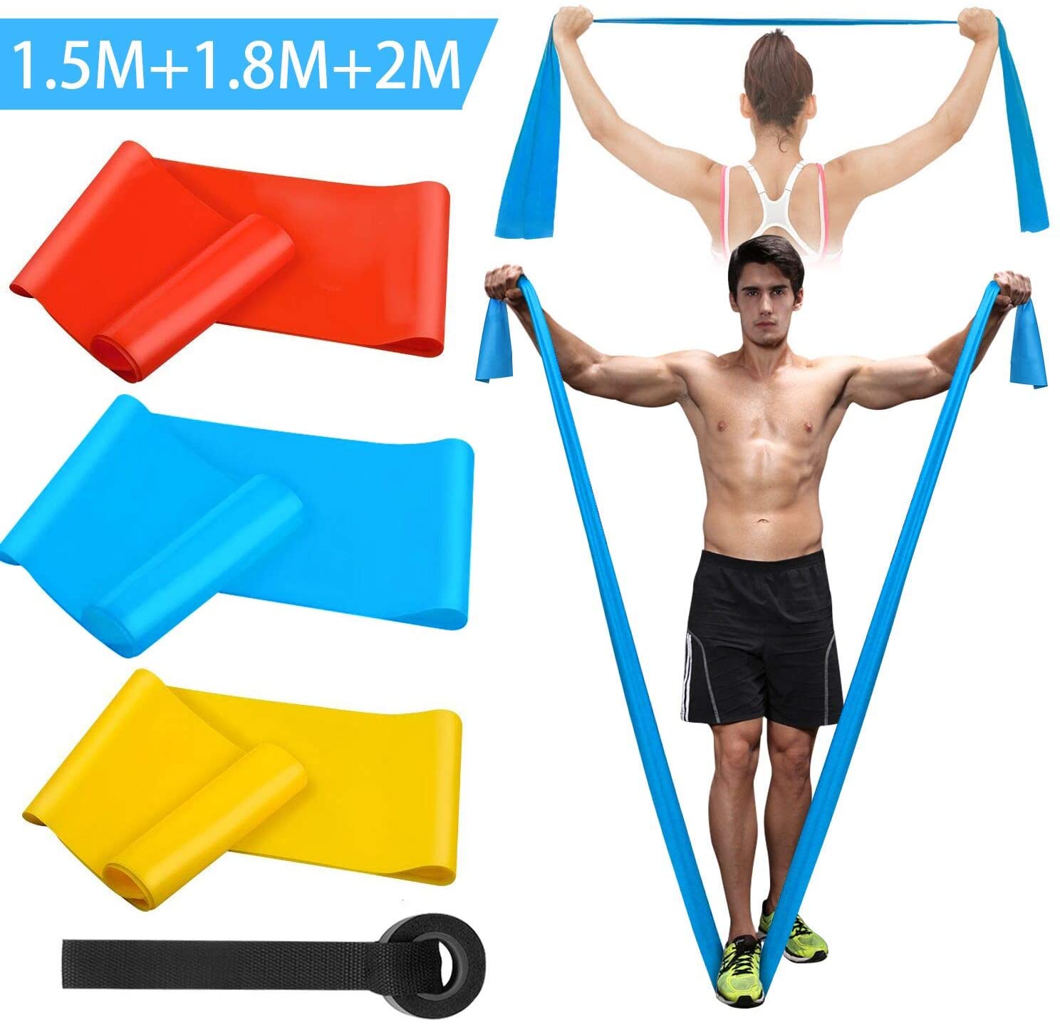 Pilates Yoga Bar - Faixas elásticas de fitness, 3 peças,