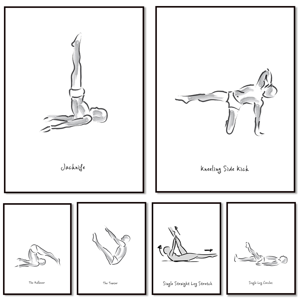 Pilates And Yoga Combined - Infográficos em preto e branco de