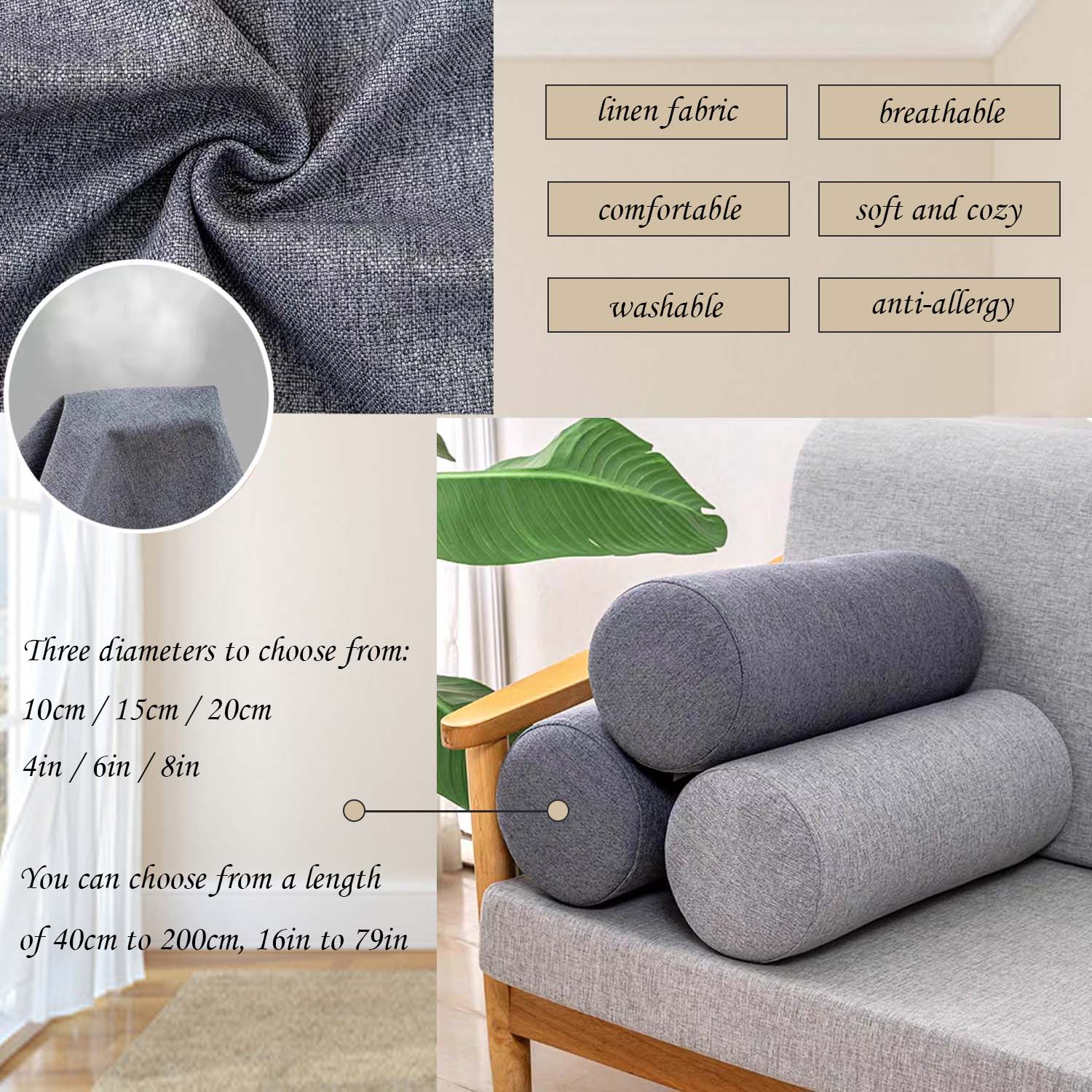 Travesseiro de rolo de espuma  - Bolster Cushion Round avaliação e preço
