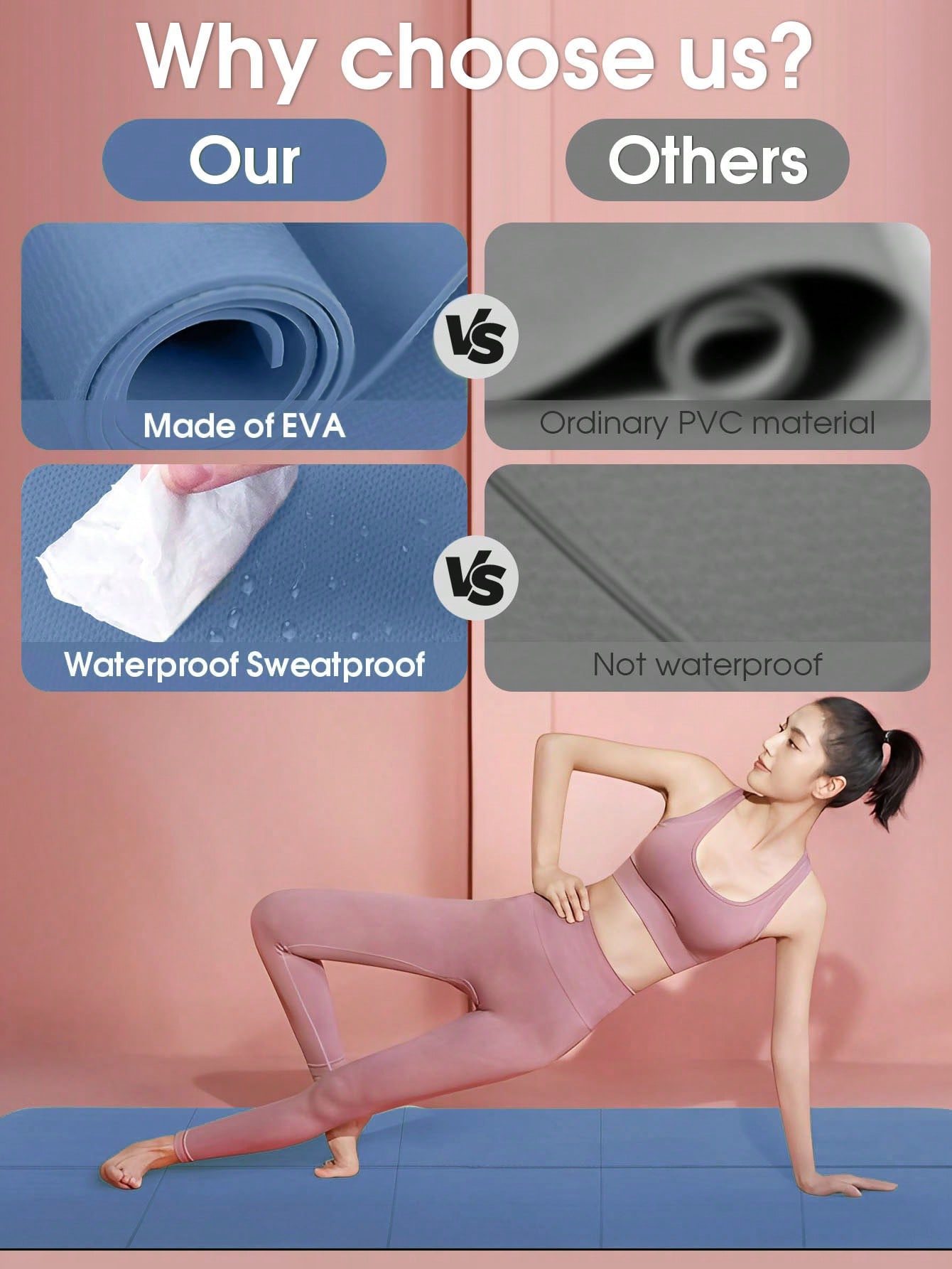 Tapete de yoga dobrável azul e - Pilates Yoga Mat avaliação e preço